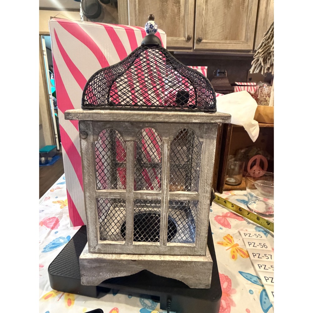 Pink Zebra Rustic Farmhouse Wood Metal Mesh Lantern Decorative Birdcage Gray